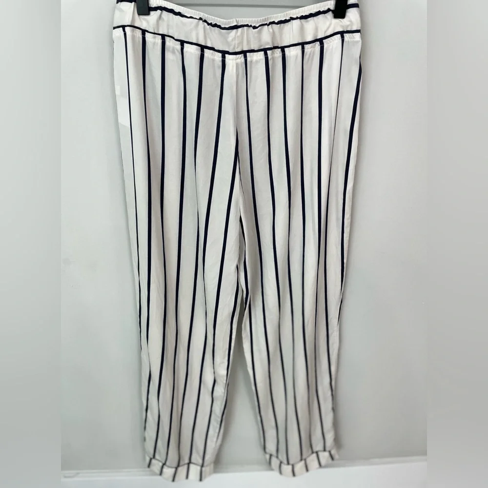 Reformation Pull On Drawstring Waist Striped Tencel Pants White & Navy Size S - Picture 4 of 5